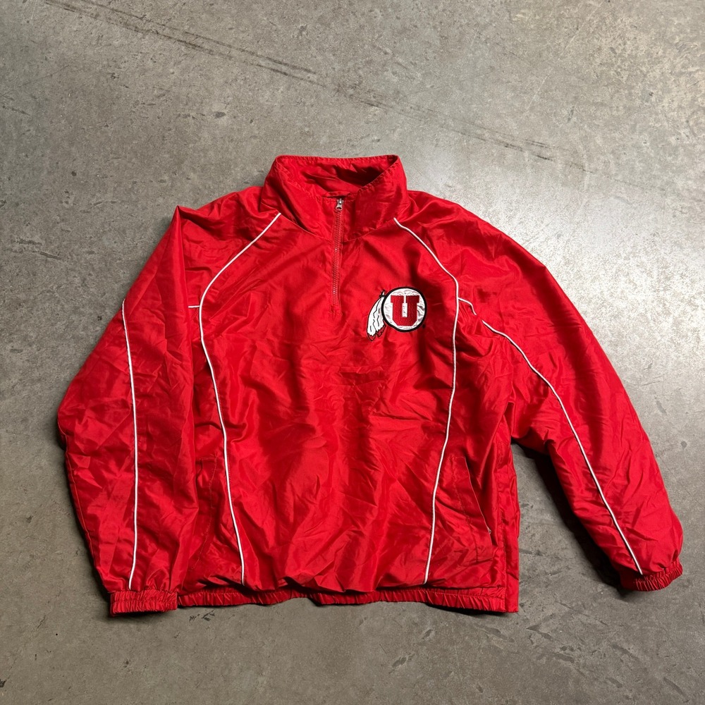 58 Sports Utah Utes Quarter Zip Windbreaker Jacket Red Mens XL NCAA Fan Gear
